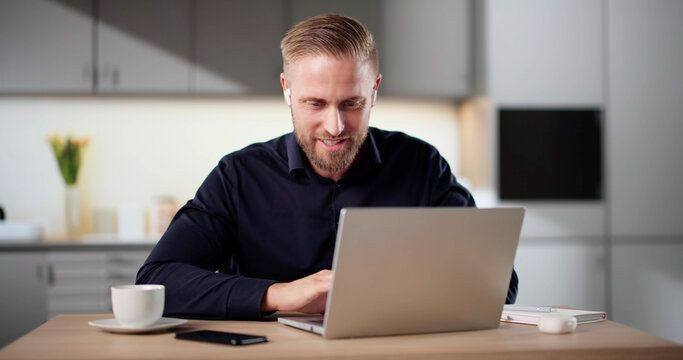 Men Engaging In Virtual Training Session On Laptop - Powered by Adobe