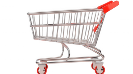 A side view of a miniature shopping cart on a black background on transparent background
