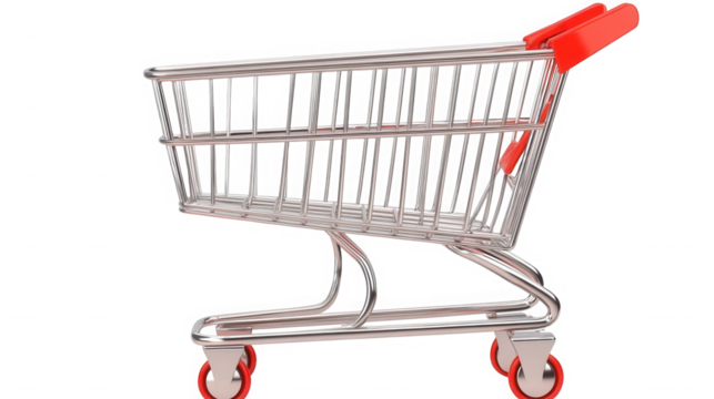 A side view of a miniature shopping cart on a black background on transparent background - Powered by Adobe