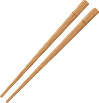 A pair of traditional wooden bamboo chopsticks isolated on a white background.
