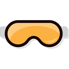 Orange ski goggles with black frame and white strap casting a shadow on a transparent background suitable for winter sports and eye protection
