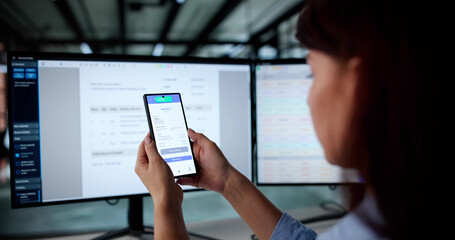 Young Caucasian Woman Smiling While Factoring And Calculating Invoices