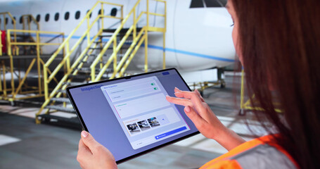 Skilled Female Engineer Assessing Safety Of Aircraft Engine