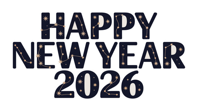New Year 2026: An elegant invitation for the forthcoming year with a celestial theme. It presents Happy New Year 2026 in an artistic, celestial design. A celebratory design for the new beginnings.