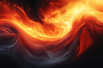 Dynamic abstract art showcasing fiery molten flows of orange, red, and yellow energy swirling into dark depths, evoking cosmic or volcanic power.