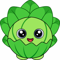 Cute cartoon green vegetable character with big eyes, smiling