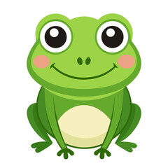 Smiling green cartoon frog character with big eyes, isolated
