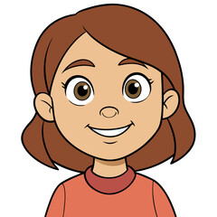 Smiling cartoon girl with brown hair looking at camera friendly