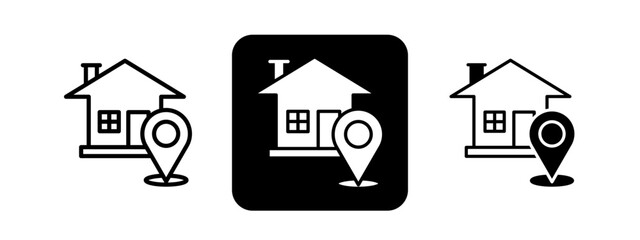 Address Solid color and black line drawing vector illustration set