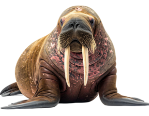 Walrus portrait isolated on white background, transparent PNG