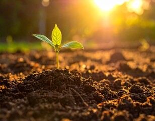 畑で育っている孤立した芽