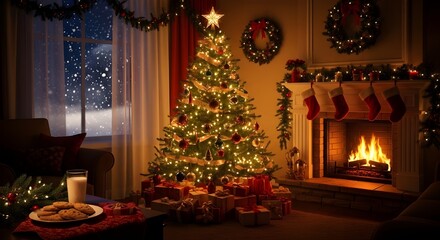 Fototapeta premium christmas tree with fireplace