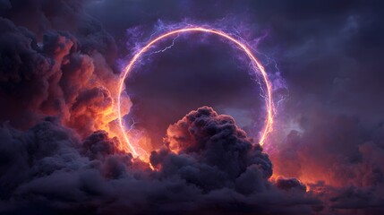 Brilliant electric ring illuminates dark storm clouds during an intense atmospheric event