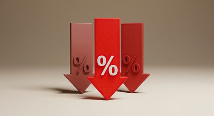 Red downward pointing arrows with percentage signs symbolize financial decline