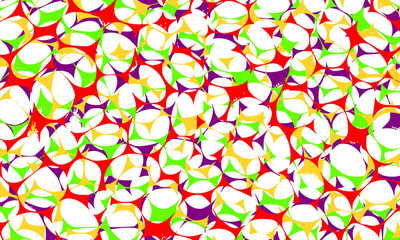 Psychedelic Seamless Abstract Pattern, Vibrant Overlapping Ovals and Star Shapes in Red, Green, Purple, and Yellow, Retro Pop Art Background for Digital and Textile Design