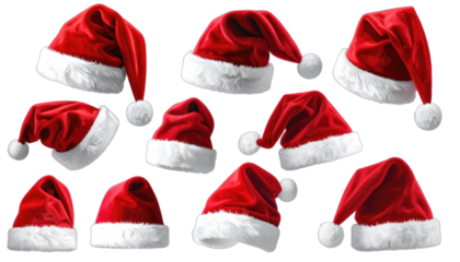 A collection of Santa Claus hats on a black background