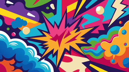 Colorful pop art wall background, abstract vector pattern, spray paint splashes and strokes, expressive hand-drawn street art style