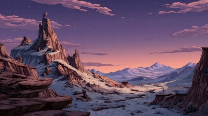 Pixelated Snowy Mountain Landscape Sunset