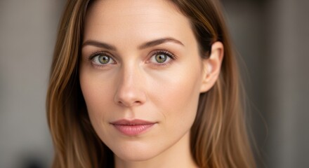 Obraz premium Close-up portrait of a young woman with clear skin and natural