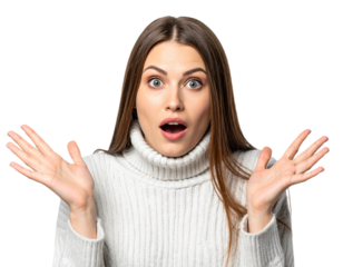 Surprised woman with open mouth isolated on white background, transparent PNG