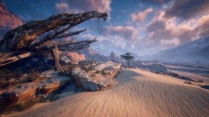 Pixelated Desert Landscape At Dawn