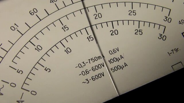 The arrow moves along the scale of the measuring instrument