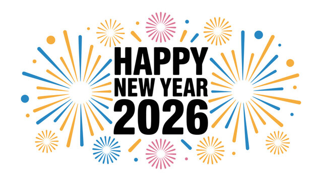 New Year Celebration 2026: A vibrant and colorful illustration that radiates joy and excitement. The festive fireworks display create a dynamic atmosphere. 