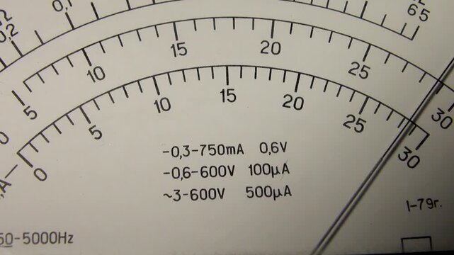 The arrow moves along the scale of the measuring instrument