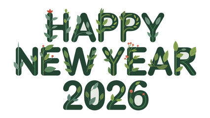 New Year Wishes: A Festive Greeting for 2026. This vibrant image of “Happy New Year 2026” is adorned with organic leaves and florals, perfect for holiday greetings and celebrations.