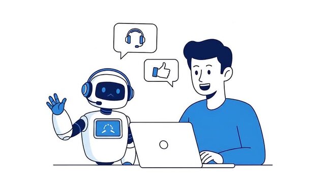 A friendly AI-powered chatbot assists a user with online customer support, illustrating modern digital assistance and efficient technological solutions for businesses
