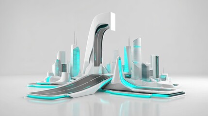 Futuristic Cityscape With Turquoise Lighting