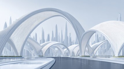 Futuristic Snow Cityscape With Arches
