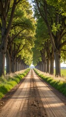 Fototapeta premium A straight country road lined with trees