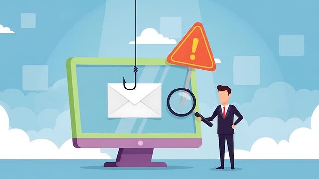 Cybersecurity alert A professional investigates a suspicious email on a computer screen, illustrating the threat of phishing scams, online fraud, and the critical need for data protection