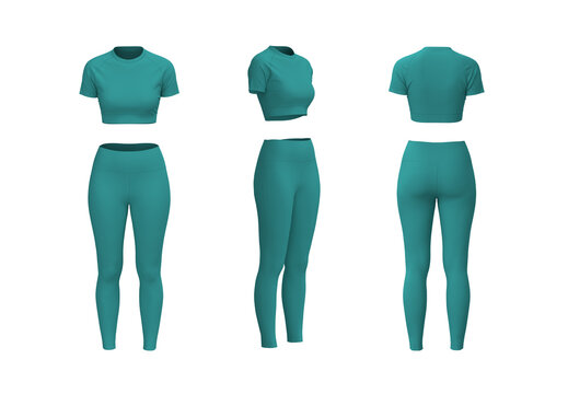 Women&rsquo;s Slim Fit Crop T-Shirt and Leggings Workout Set Mockup