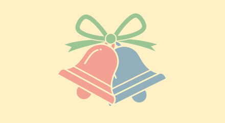 Two pastel-colored bells, one pink and one blue, tied together with a green bow on a light background, symbolizing celebration or wedding.