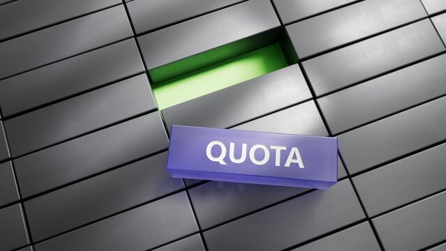 metal blocks with QUOTA business word.close up of metal blocks,Business Concept.3D rendering.