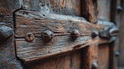 Explore the rustic charm of this aged wooden door with its weathered texture and antique hardware, perfect for historical designs