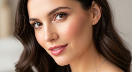 Fototapeta premium Close-up portrait of a smiling young woman with smooth skin and wavy