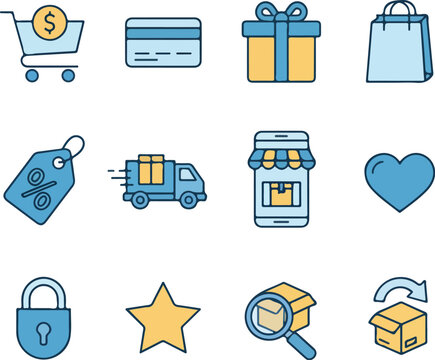 E-commerce shopping icons, 2D flat.eps