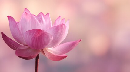 Obraz premium Vibrant pink flower blooms gently against a soft, diffused pastel background