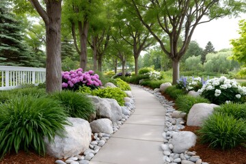 Obraz premium Garden path winding through vibrant blooming landscape