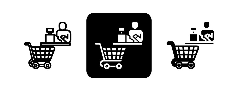 Cashier Solid color and black line drawing vector illustration set
