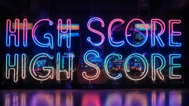 Vibrant Neon High Score Sign - A Retro Gaming Aesthetic. - Powered by Adobe
