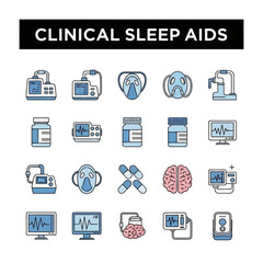 A professional flat-vector icon sheet titled CLINI... Stock Asset