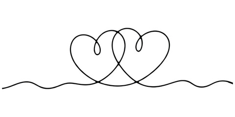 Continuous line art of two intertwined hearts, romantic love symbol