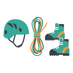 Fototapeta premium Illustration featuring essential climbing equipment, including helmet, rope, and boots.