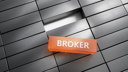 metal blocks with BROKER business word.close up of metal blocks,Business Concept.3D rendering.
