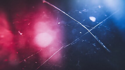 Scratched Dark Surface with Blue and Red Light Reflections Abstract Background