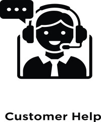 Customer Help or Call Center Agent Silhouette Icon Vector Illustration - Customer Service and Support Graphic